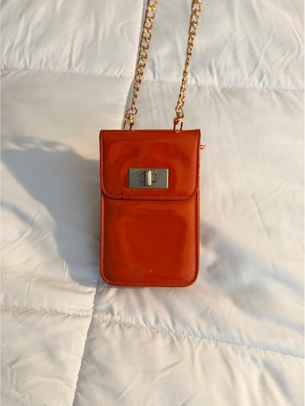 Gucci Vintage Orange Patent Leather Crossbody Bag with Gold-